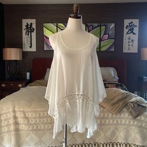Sheer white handkerchief crocheted tank